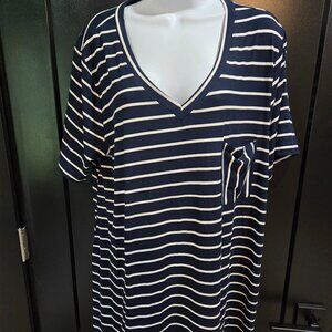 Cotton Bleu Oversized Navy Striped Tshirt Dress Sz XL